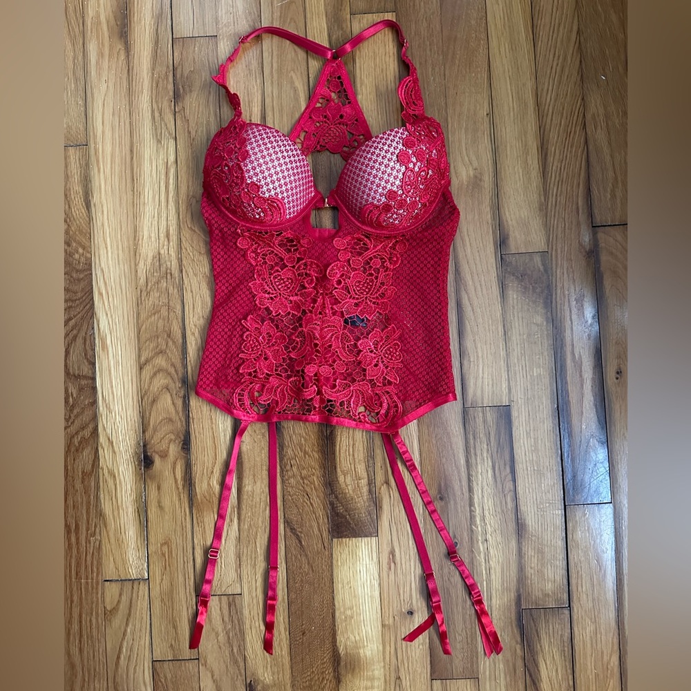 Fredericks of Hollywood Red Fishnet Push Up Bustier